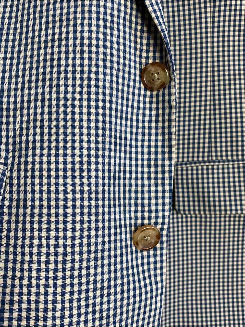 Orvis Navy Beige Gingham Check 3 Button Sport Coat Blazer Cotton Preppy Size 46R